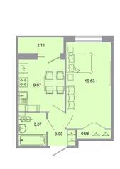 ЖК «Стороны света», планировка 1-комнатной квартиры, 33.33 м²