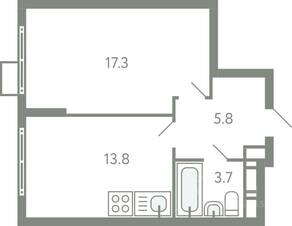 ЖК «Ново-Молоково», планировка 1-комнатной квартиры, 40.60 м²