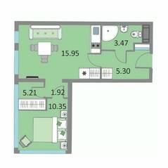 Апарт-комплекс «Начало», планировка 1-комнатной квартиры, 41.80 м²