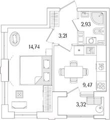 ЖК «Гранат», планировка 1-комнатной квартиры, 32.01 м²