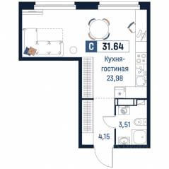 ЖК «Максималист», планировка студии, 31.64 м²