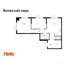 ЖК «Волжский парк», планировка 2-комнатной квартиры, 64.70 м²