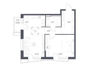 ЖК «Квартал Авиаторов», планировка 1-комнатной квартиры, 54.30 м²