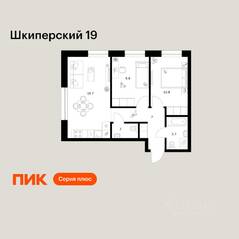 ЖК «Шкиперский 19», планировка 2-комнатной квартиры, 52.20 м²