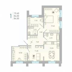 ЖК «Lovo», планировка 3-комнатной квартиры, 84.00 м²