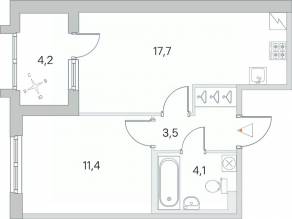 ЖК «Югтаун. Олимпийские кварталы», планировка 1-комнатной квартиры, 38.80 м²