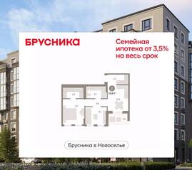ЖК «Брусника в Новоселье», планировка 2-комнатной квартиры, 58.75 м²