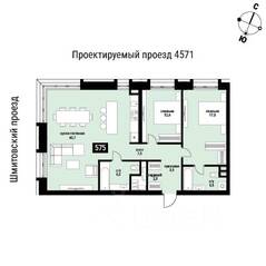 ЖК «Шелепиха», планировка 2-комнатной квартиры, 94.50 м²