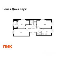 ЖК «Белая Дача парк», планировка 3-комнатной квартиры, 77.20 м²