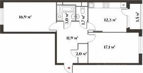 ЖК Миниполис «Восемь кленов», планировка 2-комнатной квартиры, 64.80 м²