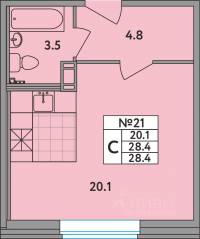 ЖК «Удача», планировка студии, 28.40 м²