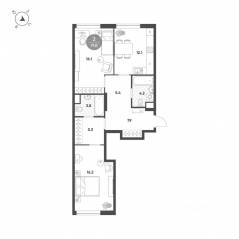 МФК «Voxhall», планировка 2-комнатной квартиры, 71.00 м²
