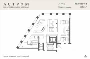 МФК «ASTRVM», планировка 3-комнатной квартиры, 239.97 м²