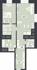 ЖК «Лайм», планировка 2-комнатной квартиры, 72.00 м²