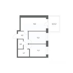 ЖК «NEWПИТЕР», планировка 2-комнатной квартиры, 60.02 м²