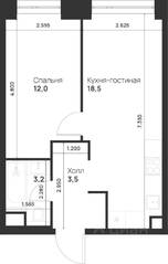 ЖК «Voice Towers», планировка 1-комнатной квартиры, 37.20 м²