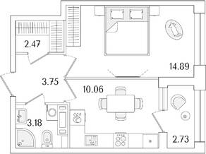 ЖК «Аурум», планировка 1-комнатной квартиры, 35.72 м²