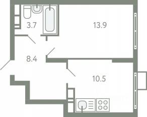 ЖК «Ново-Молоково», планировка 1-комнатной квартиры, 35.70 м²