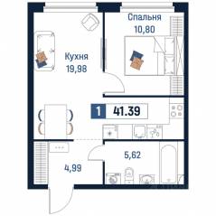 ЖК «Максималист», планировка 1-комнатной квартиры, 41.39 м²