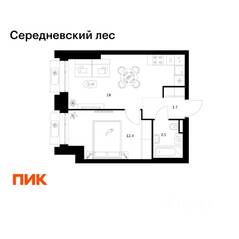 ЖК «Середневский лес», планировка 1-комнатной квартиры, 37.60 м²