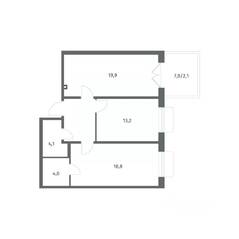 ЖК «Парусная 1», планировка 2-комнатной квартиры, 69.10 м²