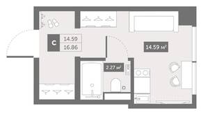 Апарт-комплекс «Zoom Черная речка», планировка студии, 17.20 м²