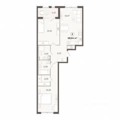ЖК «Знатный», планировка 2-комнатной квартиры, 68.64 м²