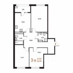 ЖК «Новое Летово», планировка 3-комнатной квартиры, 82.90 м²