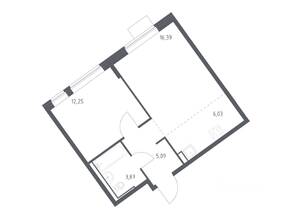 ЖК «Молжаниново», планировка 1-комнатной квартиры, 43.63 м²