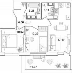 ЖК «БелАрт», планировка 2-комнатной квартиры, 99.70 м²
