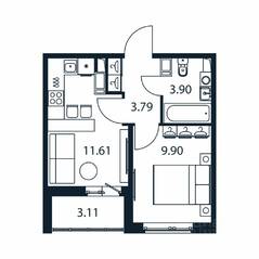 ЖК «Полис ЛАВрики», планировка 1-комнатной квартиры, 28.70 м²