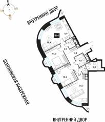 ЖК «Интеллигент», планировка 4-комнатной квартиры, 97.70 м²
