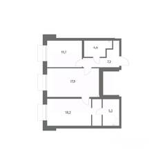 ЖК «Парусная 1», планировка 2-комнатной квартиры, 64.60 м²