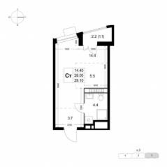 ЖК «Легенда Коренево», планировка студии, 29.10 м²