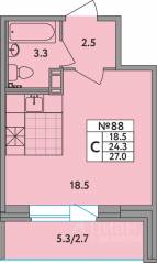 ЖК «Удача», планировка студии, 27.00 м²