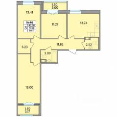 ЖК «Рождественский квартал», планировка 3-комнатной квартиры, 80.17 м²