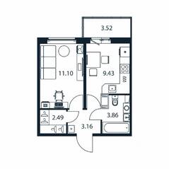 ЖК «Полис ЛАВрики», планировка 1-комнатной квартиры, 29.30 м²