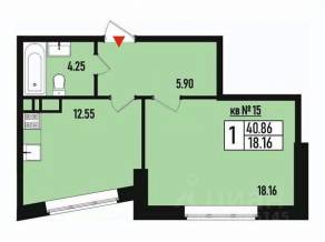 МЖК «Борисоглебское 2», планировка 1-комнатной квартиры, 40.00 м²