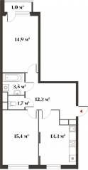 ЖК Миниполис «Восемь кленов», планировка 2-комнатной квартиры, 61.00 м²