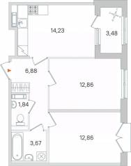 МЖК «Дубровский», планировка 2-комнатной квартиры, 54.08 м²