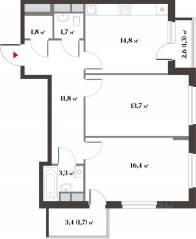 ЖК Миниполис «Восемь кленов», планировка 2-комнатной квартиры, 66.50 м²