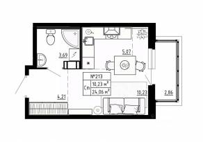МЖК «Аннино Сити», планировка студии, 24.06 м²