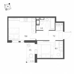 ЖК «Монография», планировка 1-комнатной квартиры, 37.50 м²