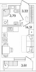 ЖК «Лайнеръ», планировка студии, 23.33 м²
