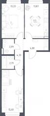 ЖК «Новое Видное», планировка 2-комнатной квартиры, 57.53 м²