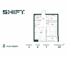ЖК «SHIFT», планировка 1-комнатной квартиры, 46.00 м²