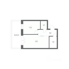 ЖК «NEWПИТЕР», планировка 1-комнатной квартиры, 46.45 м²