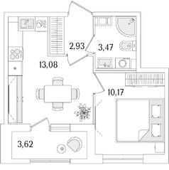 ЖК «Гранат», планировка 1-комнатной квартиры, 31.46 м²