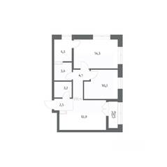 ЖК «NEWПИТЕР», планировка 2-комнатной квартиры, 57.40 м²