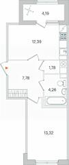 МЖК «Дубровский», планировка 1-комнатной квартиры, 41.63 м²